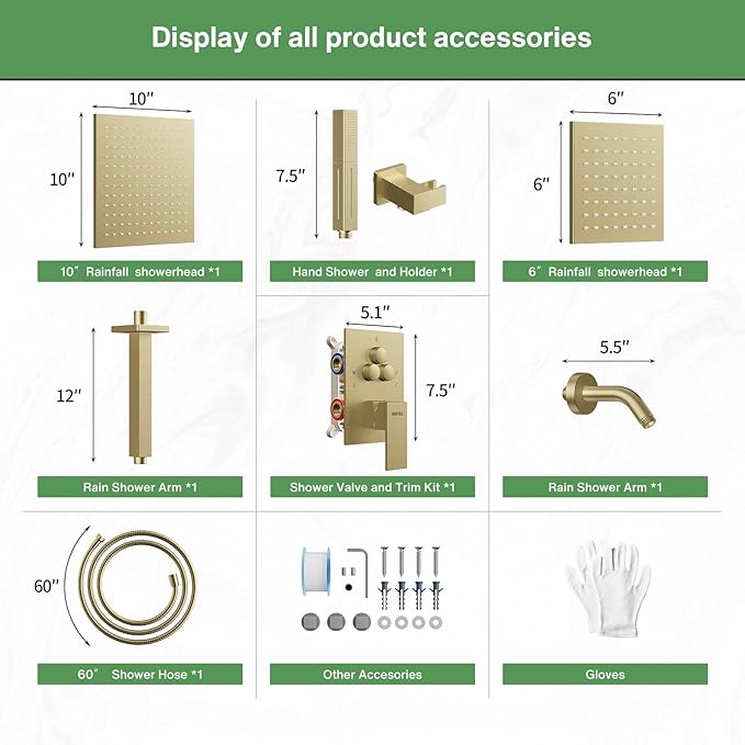VANFOXLE Shower Faucet Set Brushed Gold Shower System,Push Button Diverter Shower Faucet with 2 in 1 Handheld,Ceiling Mount 10 Inch Shower Head with 6 Inch Wall Mount Shower Head
