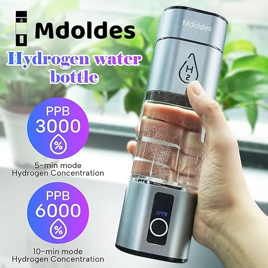Hydrogen Water Bottle,SPE/PEM Electrolysis Technology, 6000ppb, Food Grade PC, Exhaust Pressure Relief Hole, LED Touch Screen, Suitable for Daily Hydration, Hydrogen Water Bottle Generator