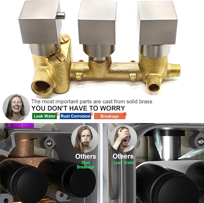 Enga Dual Rain Shower Head System, 16 Inch Ceiling Mount Shower Head with 6 Inch Wall Mount Shower Head Full Body Thermostatic Shower Faucet Set, Brushed Nickel