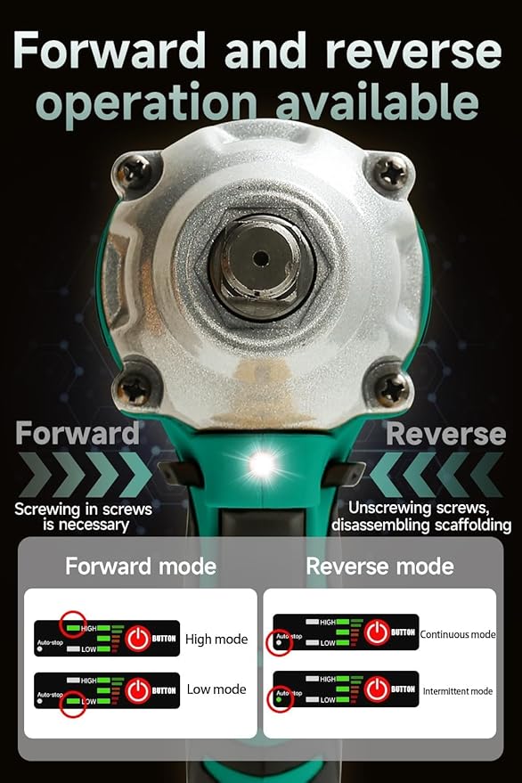 Cordless Impact Wrench, 1/2 Impact Gun, 2 Batteries, Pistola de Impacto, with 5 Sockets, Electric Impact Driver for Car Tires and Home DYL