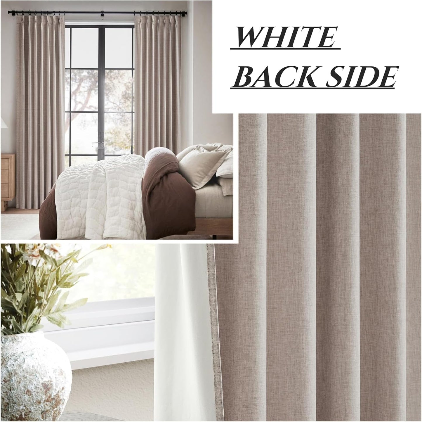 Room Darkening Curtains for Living Room Boho Drop Cloth Curtains Farmhouse Linen Window Drapes 102 Inches Long Weather Blocking Lightweight Blackout Taupe Tan Two Pack Pinch Pleated/Back Tab 2 Panels