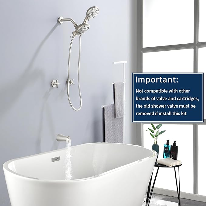 2 Handles Shower Faucet Set with Tub Spout Bathtub Shower Faucet Combo Set Shower System Complete Tub and Shower Trim Kit Brushed Nickel Wall Mounted Shower Fixtures