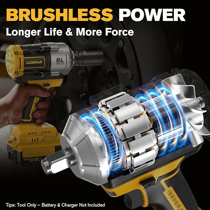 20V Cordless Impact Wrench for DeWalt Battery, 1500Nm (1106 Ft-Lbs) 1/2" Brushless Impact Gun, 3-Speed High Torque Power Tool for Tire Removal, Rusted Bolts, Heavy Equipment(No Battery)