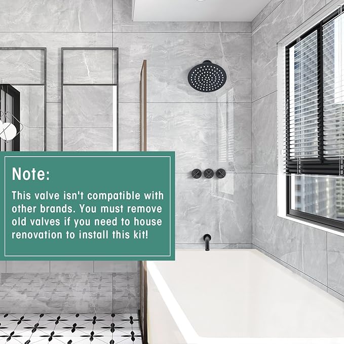 PROOX 3 Handle Tub Shower Faucet Set, 8" Rainfall Shower Head with Tub and Shower Trim Kit with Rough-in Valve, Matte Black Bathtub Shower Faucets, Wall Mounted Bathroom Rain Shower System