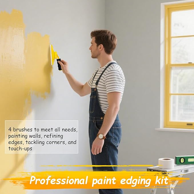 Paint Edger Tool Kit, 9 Inch Paint Pad Set, 7 PCS Paint Edger with Trim, Touch-Up Pad,Corner Wall and Ceiling Pad Painter,360° Rotation Handle Paint Edger Trimmer with Refill Pads