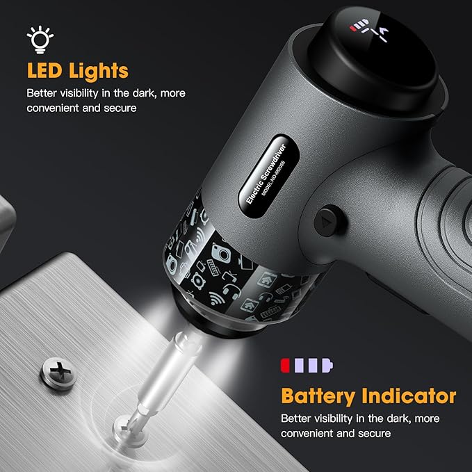 Cordless Electric Screwdriver, 3.7V Power Rechargeable Repair Tool Set with 32 Bits, Digital Display,6+1 Torque Setting,2500 mAh Battery, Gift for Electronic Computer Repairing