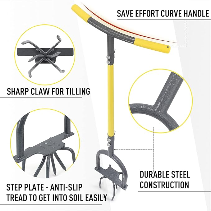 Jardineer Hand Tiller Cultivator, Twist Tiller Garden Claw Heavy Duty, Manual Soil Tiller for Flower Box and Raised Bed