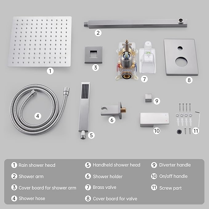 Alesco Shower Faucet Set, Brushed Nickel Shower System with 12-Inch High-Pressure Rainfall Showerheads and Handheld Spray combo, Showerfixture Include Valve and Trim Kit, Brushed Nickel