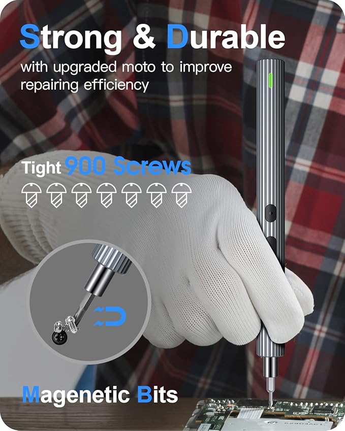 Kingsdun Mini Electric Screwdriver, 36 in 1 Cordless Precision Power Screwdriver Set with 30 Magnetic Bits, Rechargeable Repair Tool Kit with LED Lights Magnetic Mat for Camera PC Laptops
