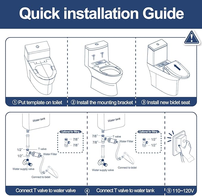 R FLORY Electric Bidet Toilet Seat Elongated Heated Toilet Seat with Bidet Slow Close Lid, Remote Control, Air Pump Flushing, Adjustable Self-Clean Nozzle, Instant Warm Water, Air Dryer, Night Light