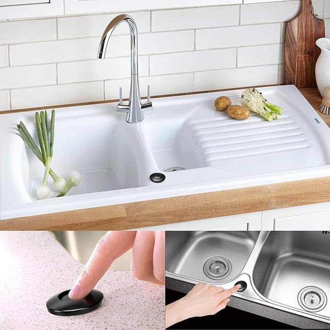 Garbage Disposal Air Switch Kit Single Outlet Sink Top Waste Disposal Short Stainless Steel Black On/Off Air Button Food and Waste Disposals Part by Etoolcity