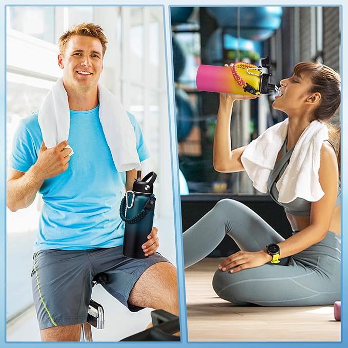 Stainless Steel Water Bottles 32oz - Cold-48h Hot-24h Insulated Water Bottle with Straw & Auto Spout Lid, Carrier Bag & Protective Cup Mat, Metal Thermo Flask Reusable Gym Waterbottle Jug Leak Proof