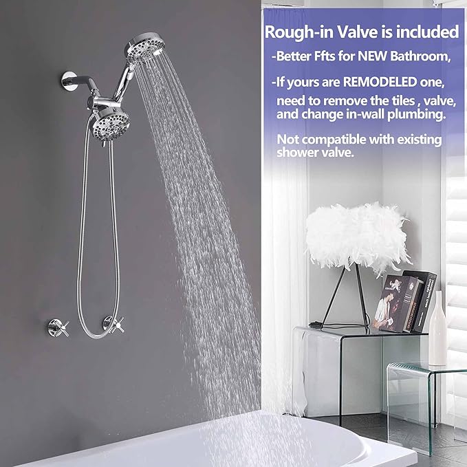 2 Handle Shower Faucet Set Shower System Complete 2 in 1 Shower Combo Set with Handheld Showerhead Shower Trim Kit Wall Mounted Shower Fixtures Chrome