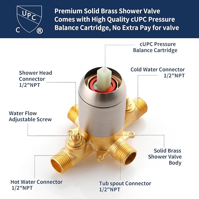 Tub Shower Faucet Combo Set Bathtub Faucet Set Shower System with Tub Spout Shower Tub Kit Shower Valve and Trim Kit Shower Fixtures Brushed Nickel