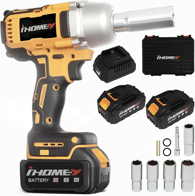 Cordless impact Wrenches - 590Ft-lbs (800N.m) Brushless 1/2 inch Impact Wrench, 3300RPM High Torque Impact Gun, 2 Battery, Charger & 5 Sockets, Power Impact Wrench for Car Home