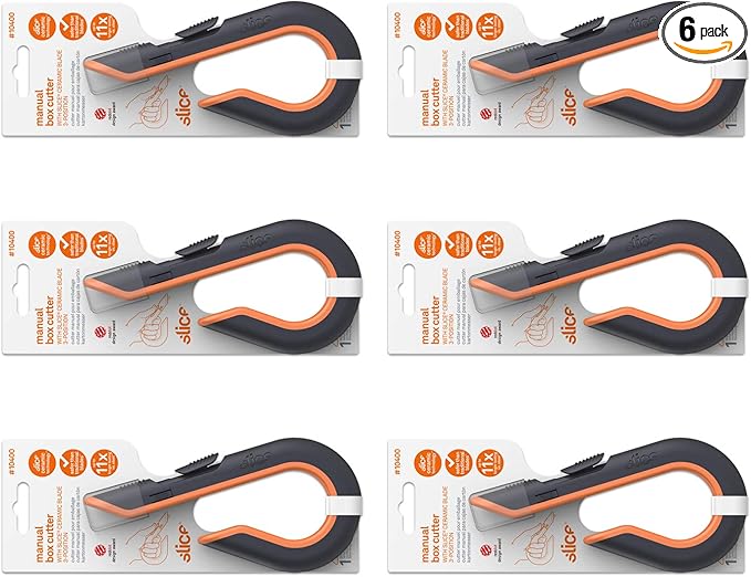 Slice 10503 Box Cutter, Retractable, Utility Knife, Finger Friendly edge, Stays Sharp up to 11x Longer Than Metal , 6 Pack