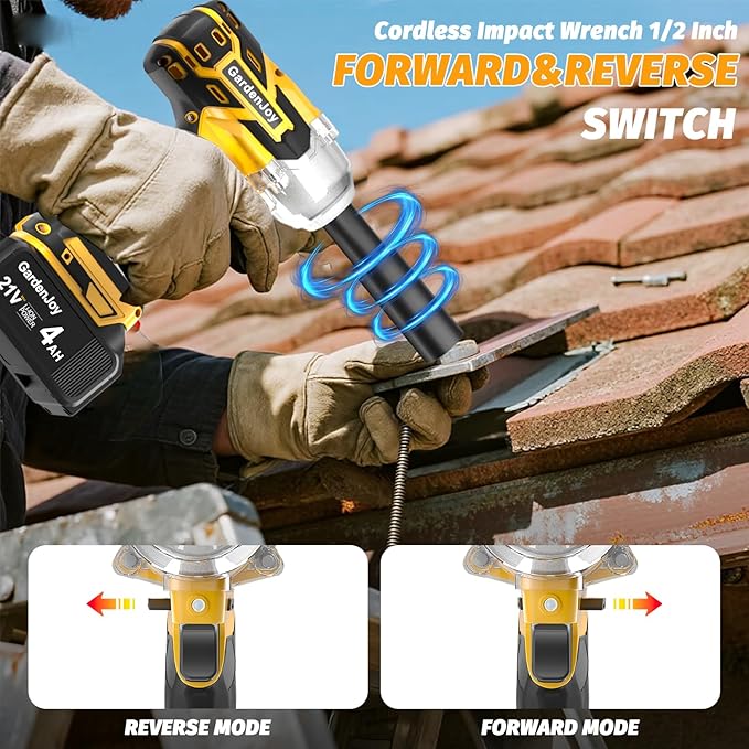 Cordless Impact Wrench 1/2 Inch, 21V Max Brushless, 450 Ft-lbs (600N.m) Max Torque, 3-Speed, w/ 4.0Ah Battery & Quick Charger, 6Pcs Impact Sockets - for Automotive Repair, Tire Changing, Home DIY