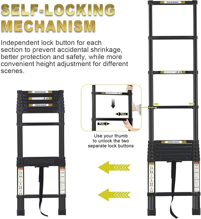 RIKADE Telescoping Ladder 20.3FT & Attic Ladder, Heavy Duty Aluminum with Non-Slip Feet, 330lb Capacity for RV, Attic, Roof & Multi-Surface Use