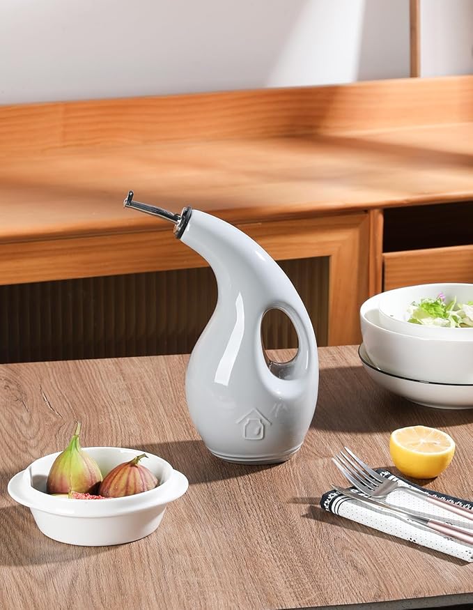 Sweejar Ceramic Olive Oil Dispenser Bottle,24 Oz Opaque Cruet Protects EVOO Oil to Reduce Oxidation, Suitable for Storage Vinegar, Coffee Syrups, Liquids (Gray)