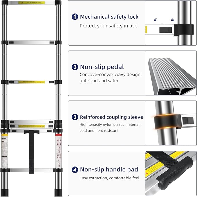 6.6 FT Extension Ladders, Lightweight Collapsible Ladders, Aluminum Telescoping Ladders for Home, Folding Telescoping Ladder for RV, Attic, Daily Use at Home, Capacity 330 lbs…