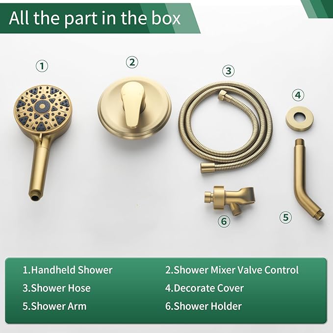 Shower Faucet Set with 7 Functions Handheld Shower Head Filter Shower Combo Set Shower System Shower Trim Kit Brushed Gold