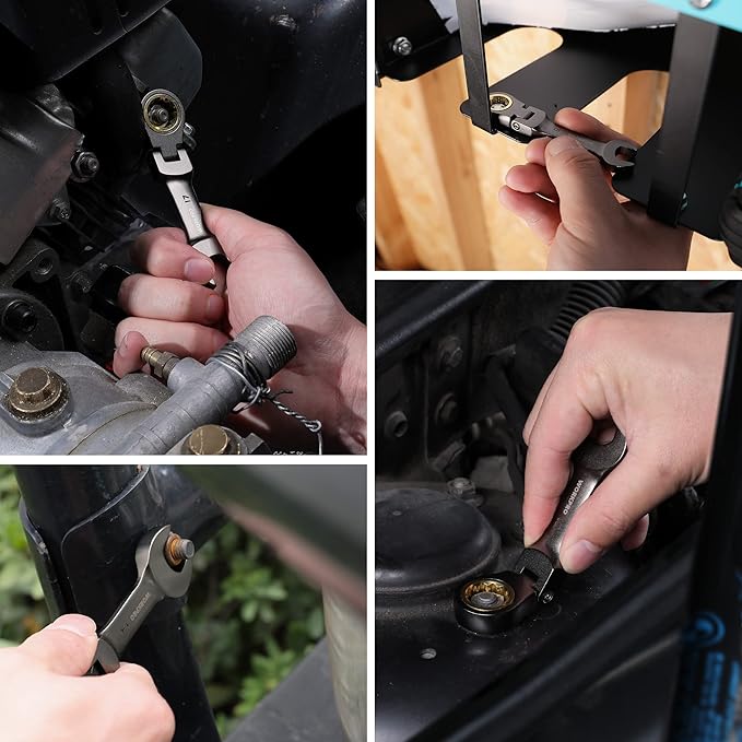 WORKPRO 8 Piece Flex Head Stubby Ratcheting Combination Wrench Set, Metric 9-17 mm, 72-Teeth, CRV, Nickel Plating with Rolling Pouch