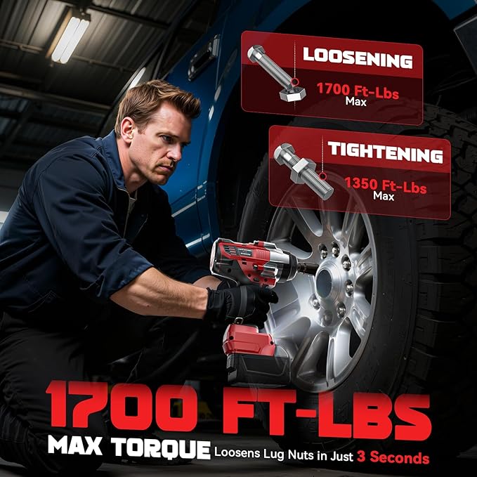 Cordless Impact Wrench 1/2 inch Compatible with Milwaukee 18v Battery, 1700 Ft-lbs High Torque Impact Driver with 6Pcs Sockets & Storage Case, Brushless Electric Impact Gun with 4-Speed & LED Light