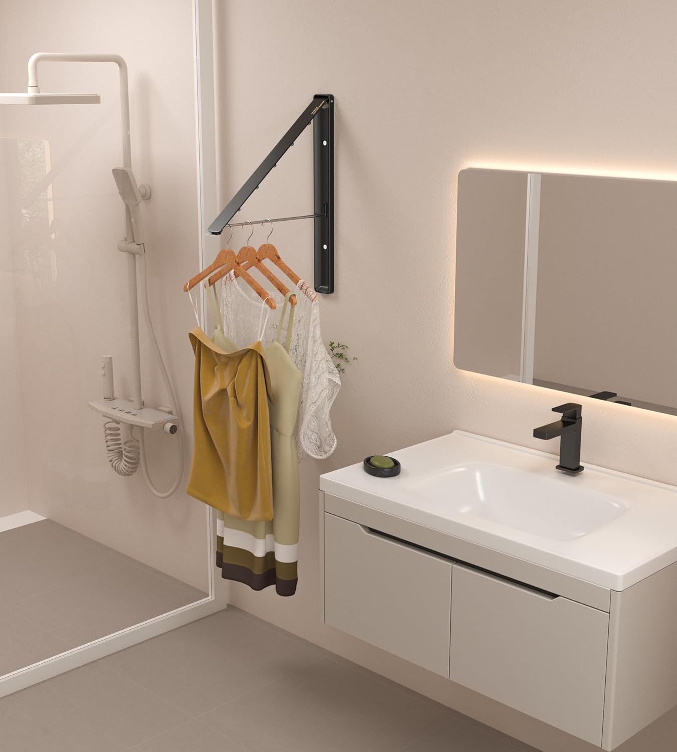 Dr.DJ Clothes Drying Rack Wall Mounted, Retractable & Foldable Clothes Hanger for Laundry Room Organization and Storage, Clothes Hanger Rack for Dorm, Closet, Balcony, Laundry Room(1P, Metal, Black)