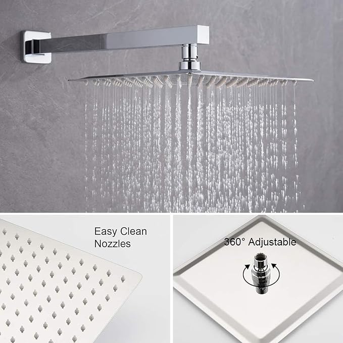 KOJOX Shower System with High Pressure 10 Inch Rainfall Shower Head, Handheld Shower head and Shower Faucet Trim, Rain Mixer Shower Set Wall Mounted Chrome(Valve Include)