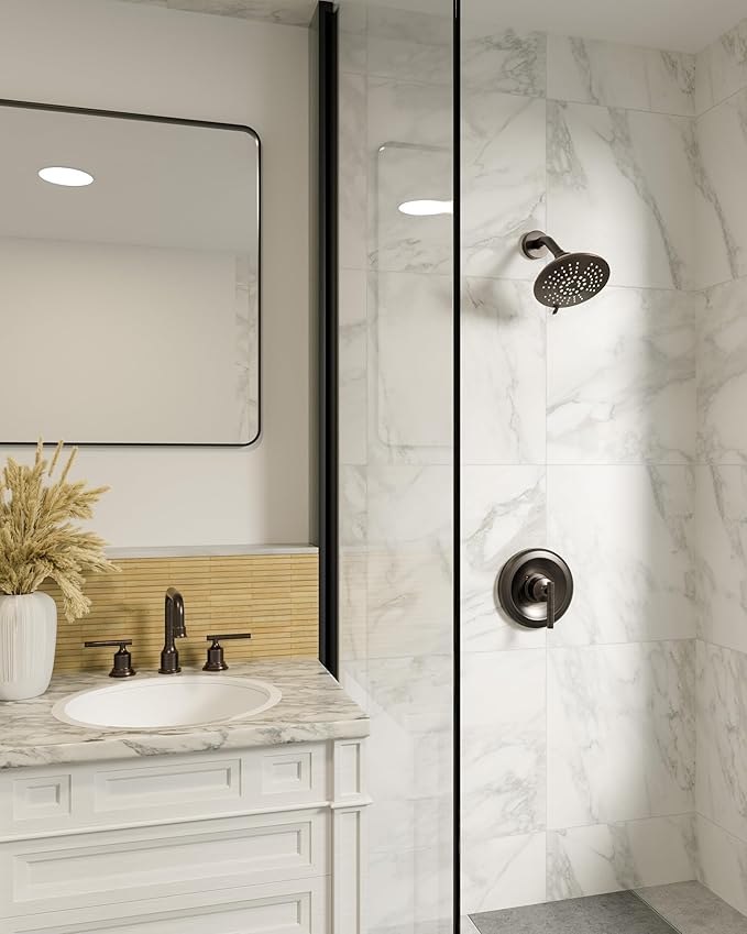 Bathroom Shower Faucet Set Bronze: WOWOW Shower Combo Set with 6-Inch Rain Shower Head, Single Handle Shower Trim Kit Modern Shower System High Pressure (Valve Include)