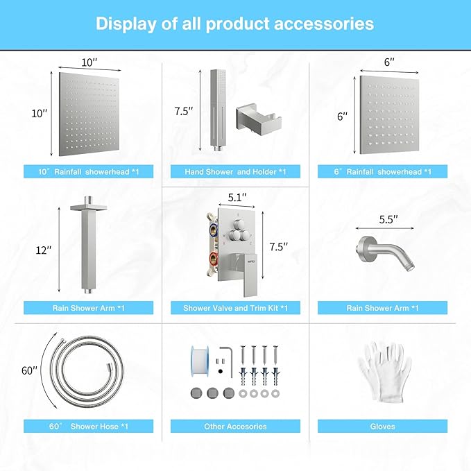VANFOXLE Shower Faucet Set Brushed Nickel Shower System,Push Button Diverter Shower Faucet with 2 in 1 Handheld,Ceiling Mount Increased Thickness 10 Inch Shower Head with 6 Inch Wall Mount Shower Head
