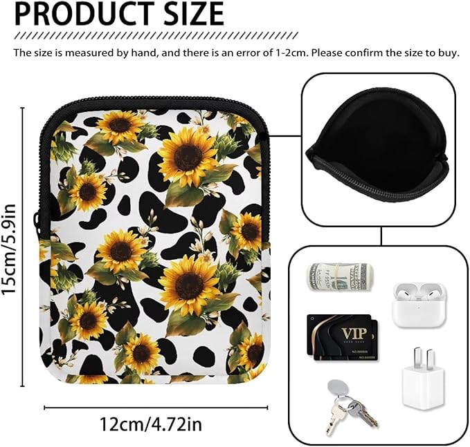 Cow Sunflower Stanley Cup Pouch with Adjustable Strap Water Bottle Storage Bag 20oz-40oz IceFlow Tumbler Pouch for Stanley Accessories