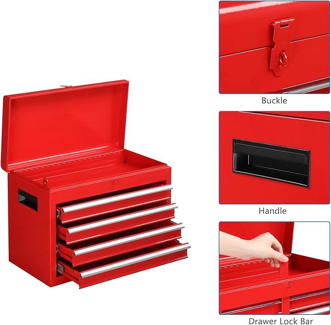 TUFFIOM 5-Drawer Rolling Tool Chest, Tool Storage Cabinet w/Drawers, Lockable Wheels, Detachable Top & Adjustable Shelf, Mechanic Tool Organizer Box for Garage, Workshop, Warehouse & Repair Shop