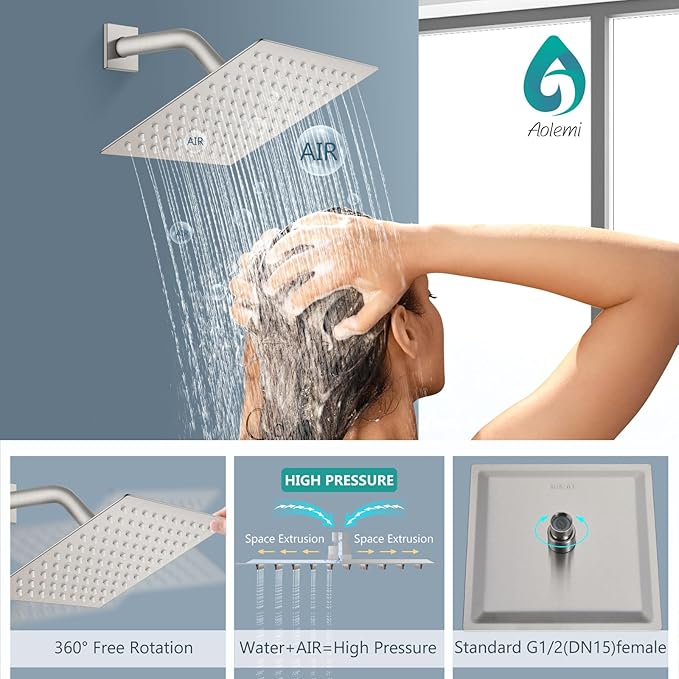 Aolemi Shower System with Rainfall Shower Head and Handheld Wall Mount,High Pressure Shower Faucet Set Fixture Combo with 2 in 1 Handheld Spray Rough-in Valve,8 Inch Shower Head Brushed Nickel