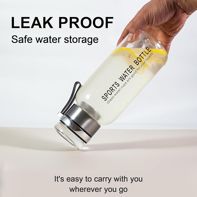 Glass Drinking Bottles,Borosilicate Sports water bottles, 34oz Capacity, With Stainless Steel Tea Strainer and Cup sleeve,Leak-Proof, BPA-Free, for Hot & Cold Beverages Tea, Juice(1PCS)