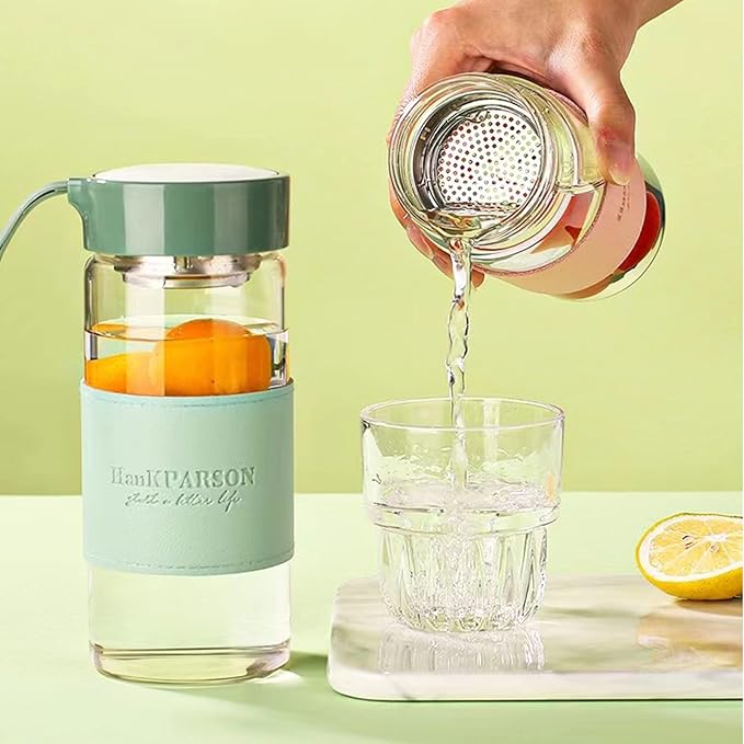 Glass Water Bottles 16 Oz Borosilicate water bottle-with sealing cap and Holsters and filters - BPA free,Men and Women Portable Glass Bottle (Grey)