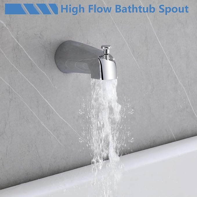 2 Handles Shower Faucet Set with Tub Spout Bathtub Shower Faucet Combo Set Shower System Complete Tub and Shower Trim Kit Wall Mounted Shower Fixtures Chrome