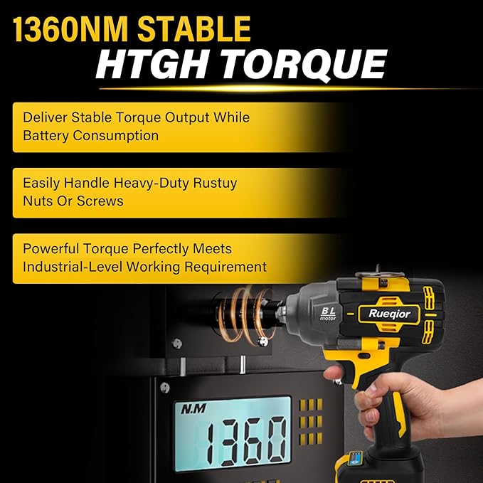 Cordless Impact Wrench 1/2" for DeWalt 20V MAX Battery, Impact Wrench 1000FT-LBS(1360N.m) High Torque Brushless Electric Impact, with 4 Modes Power Impact Driver for Car, Truck, Mower (No Battery)