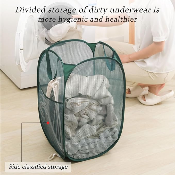 Upgraded 100L Extra Large Mesh Pop Up Laundry Basket With Handles, Light Breathable, Fold Compact, Large Hold Portable Foldable Dirty Clothes Basket For Bedroom, Laundry Room, Dorm, Hotel, Green.V
