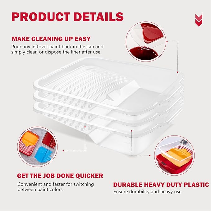 Mister Rui Paint Tray, 11 Pack, 9 Inch Paint Tray with 10 Liners, Thickened Plastic, Paint Pan Liners, Paint Roller Trays for Painting & DIY