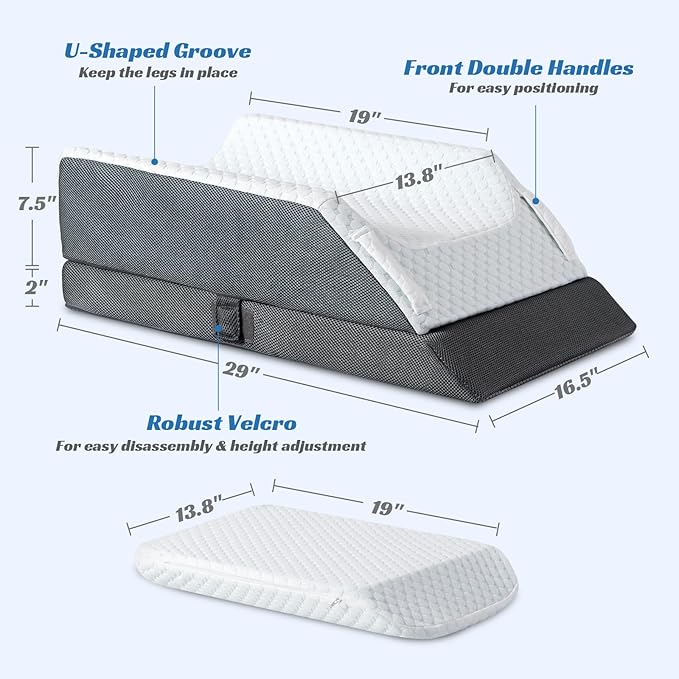 GOHOME Double Leg Support Elevation Pillow for Post-Hip Replacement, Back-Sleeping, Swelling Relief. Comfortable Foam Wedge, Essential After Surgery for a Restful Sleep
