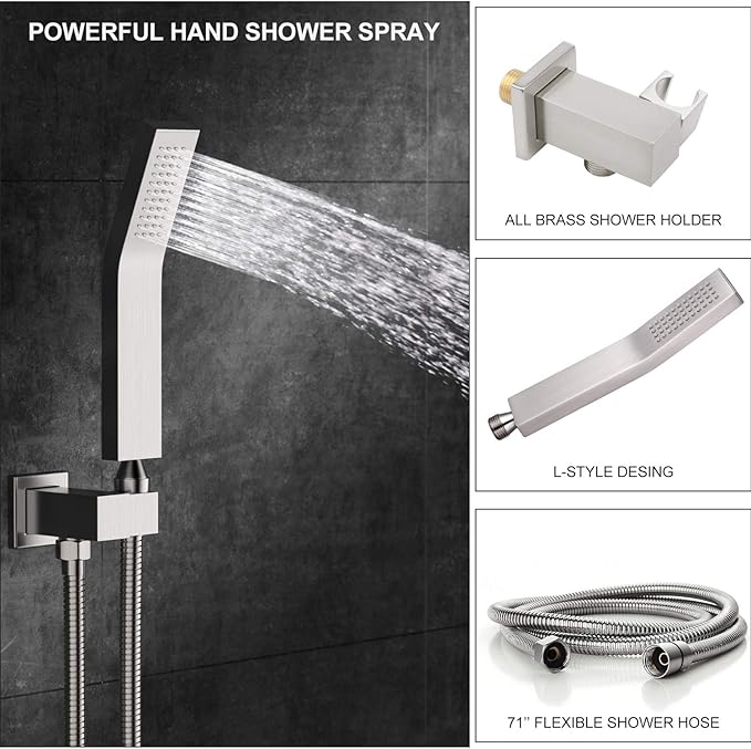 SunCleanse Rainfall Shower Faucet Set Brushed Nickel Shower Combo Set for Bathroom with High Pressure 10 inch Shower Head with Handheld Shower Valves Shower Head and Handheld Ceiling Mounted