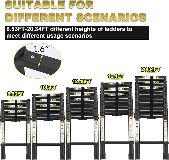 RIKADE Telescoping Ladder 8.5FT & Attic Ladder, Heavy Duty Aluminum with Non-Slip Feet, 330lb Capacity for RV, Attic, Roof & Multi-Surface Use