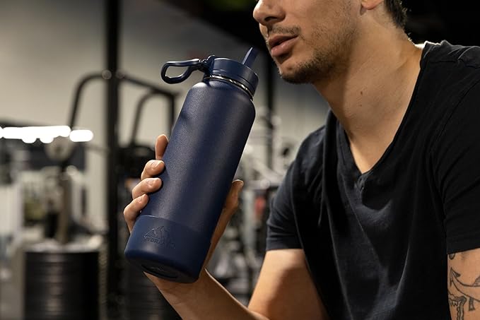 Hydrapeak 32oz Sport Insulated Water Bottle with Straw or Chug Lid, Leak & Spill Proof, Keeps Drinks Cold for 24 Hours, Hot for 12 Hours, Premium Stainless Steel Water Bottles (32oz, Apricot Crush)