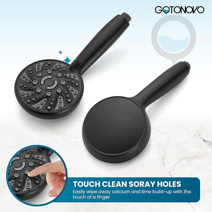 gotonovo Bathroom Shower Head Kit High Pressure Combo System Shower Faucet 6 Modes ABS Handheld Spray Shower Trim Kit Valve Included Shower Head and Handle Set Matte Black