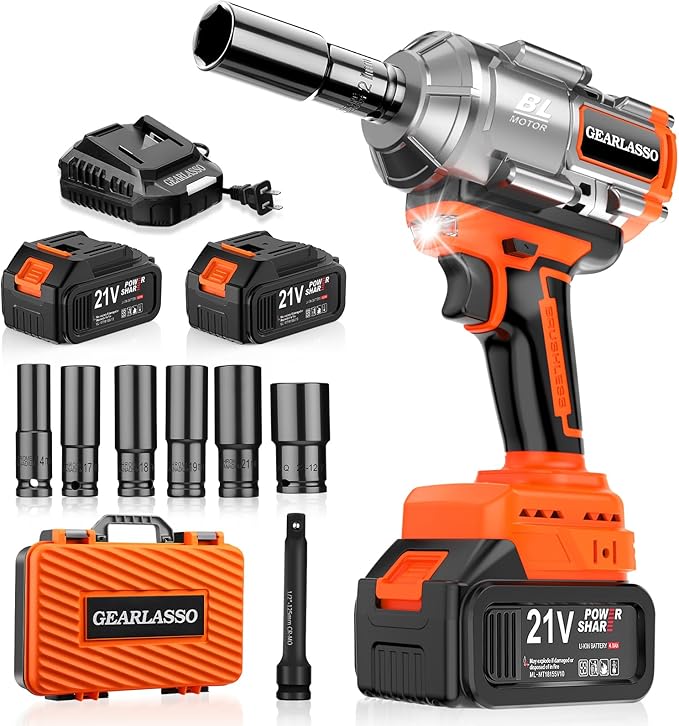 1/2" Cordless Impact Wrench 1600Nm(1200Ft-lbs) High Torque Brushless Impact Gun with 2 x 4.0Ah Batteries, 6 Sockets, Charger, Extension Bar, Variable Speeds for Home/Car/Truck/RV/Mower