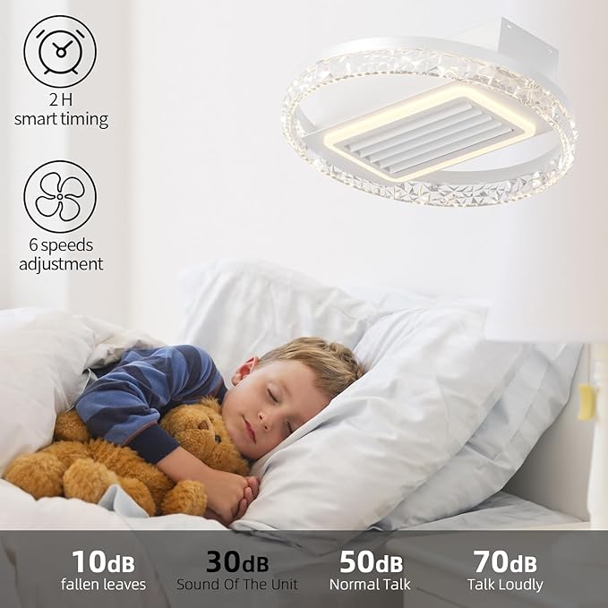 NicBex Ceiling Fan 20 Inch Modern Ceiling Fans with Lights Bladeless Ceiling Fan with Remote Control Round Ceiling Fans with Reversible Motor for Bedroom, Living Room, White