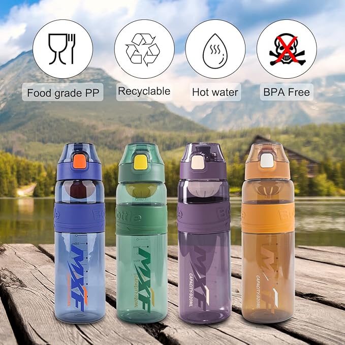 Water bottles,leak proof wide mouth water filter water bottles,Reusable 32 oz water bottles with filter,Safe Transparent plastic for school gym camping travel Green