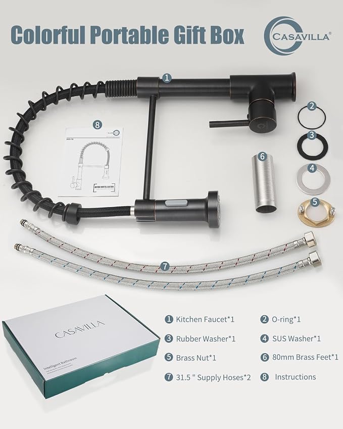 Oil Rubbed Bronze Single Handle Kitchen Faucet with Sprayer, Pull Down Faucet for Camper, RV, Farmhouse Sink