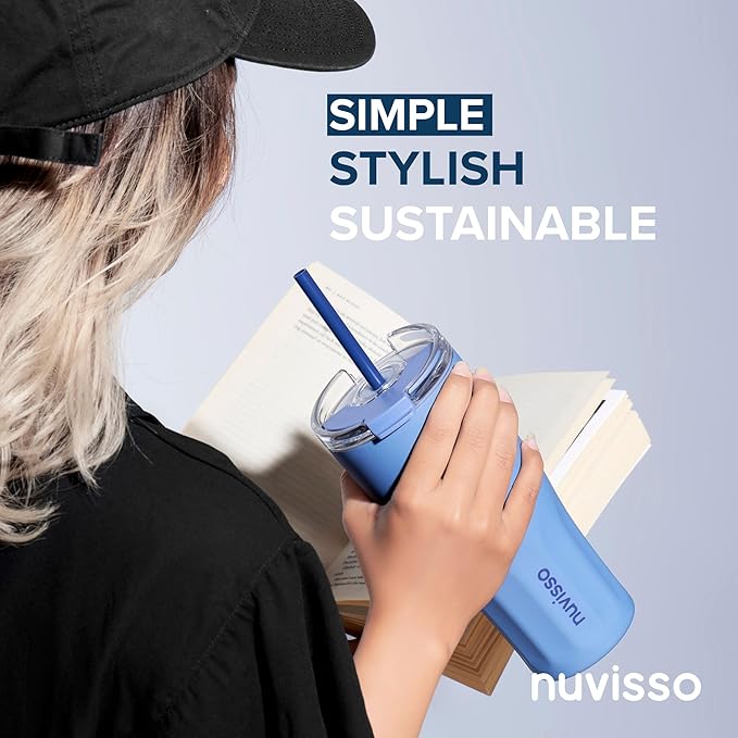 The Daily: Acuto - Water Bottle - 20oz - Multfunction Lid (Straw and flip), Leak Proof - Stainless Steel Bottle for Men, Women, Double Wall, Insulated (Frost Blue)